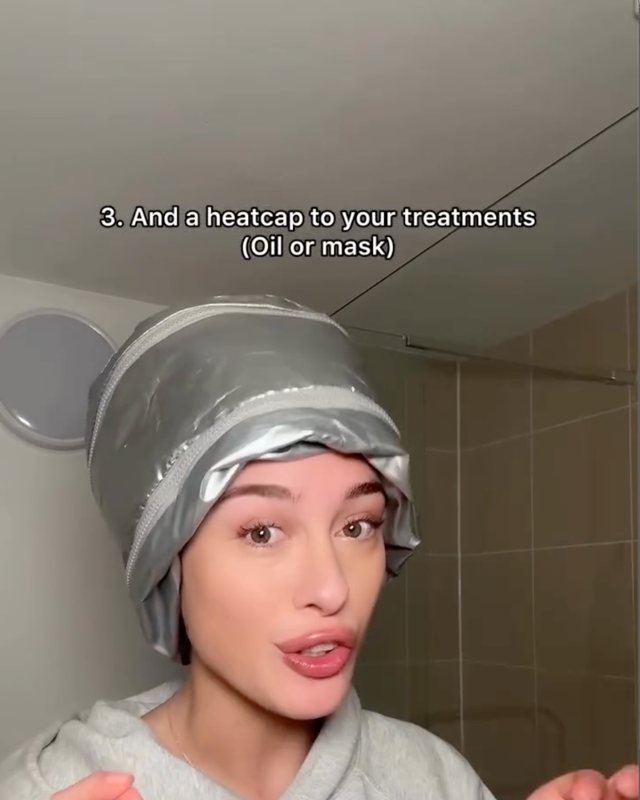 Still from the video: 3. add a heat cap to your treatments